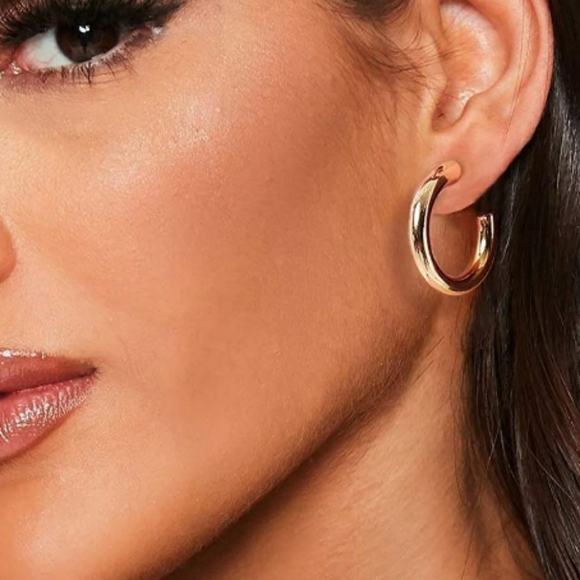 Thick Chunky Open Hoops Earrings, 14K Rose Gold - Picture 7 of 7